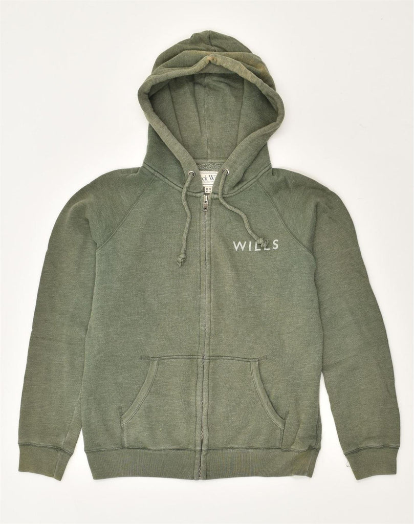 JACK WILLS Womens Zip Hoodie Sweater UK 12 Medium Khaki Cotton | Vintage Jack Wills | Thrift | Second-Hand Jack Wills | Used Clothing | Messina Hembry 