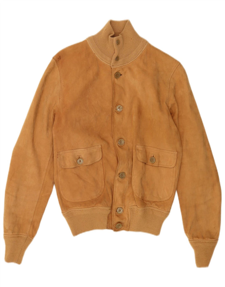 Vintage Mens Suede Bomber Jacket UK 36 Small Brown Leather