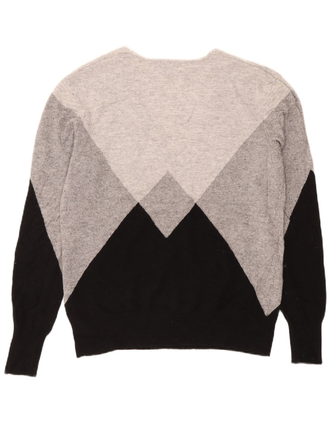 Reiss Womens V-Neck Jumper Sweater UK 14 Medium Grey Colourblock Wool