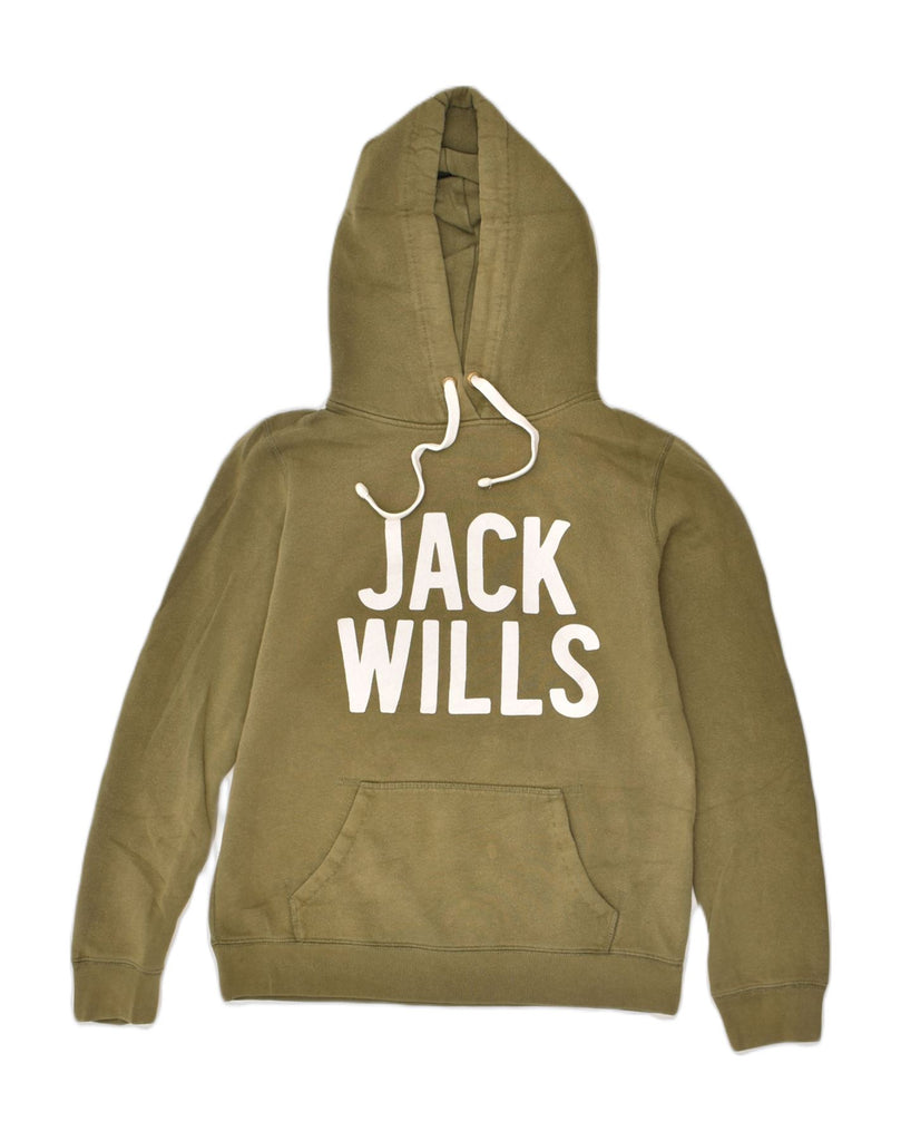 JACK WILLS Womens Graphic Hoodie Jumper UK 10 Small  Khaki Cotton | Vintage Jack Wills | Thrift | Second-Hand Jack Wills | Used Clothing | Messina Hembry 