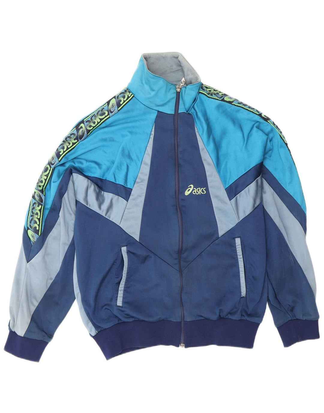 Asics Mens Graphic Tracksuit Top Jacket IT 50 Medium Navy Blue Colourblock
