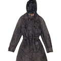 MAZE Womens Hooded Leather Coat UK 14 Large Navy Blue Leather Vintage Maze and Second-Hand Maze from Messina Hembry 