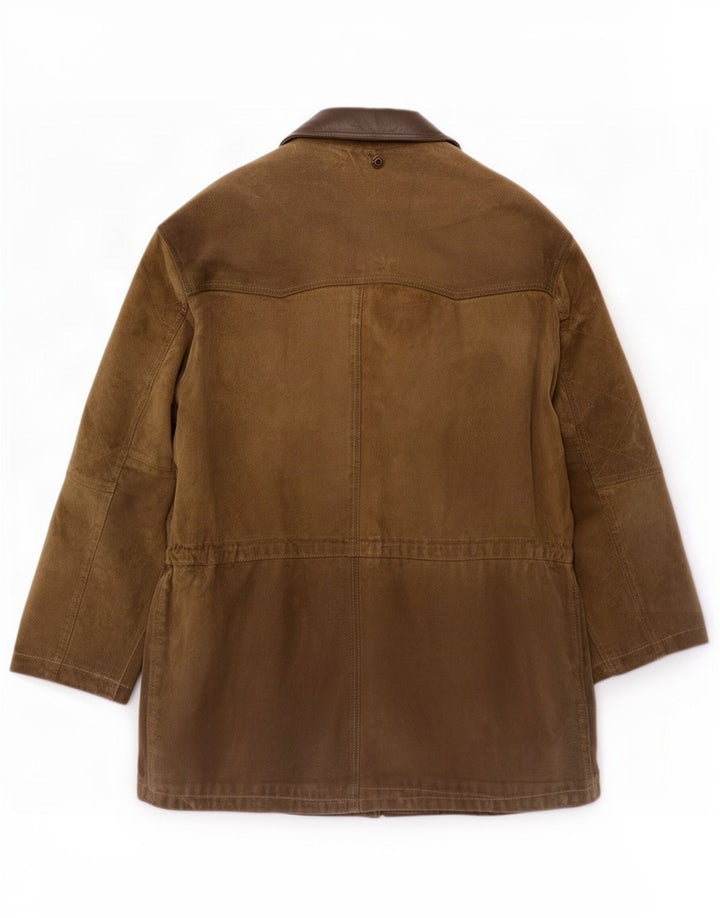 Vintage Mens Suede Windbreaker Coat IT 54 XL Khaki Leather