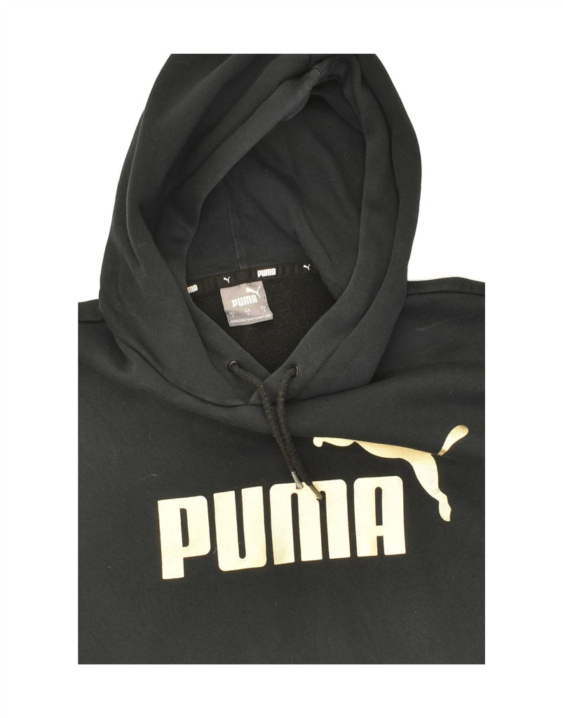 PUMA Mens Graphic Hoodie Jumper Small Black Cotton | Vintage Puma | Thrift | Second-Hand Puma | Used Clothing | Messina Hembry 