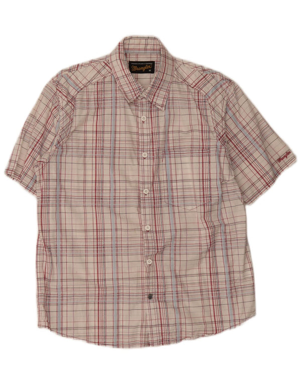 Wrangler Mens Short Sleeve Regular Fit Shirt Medium White Plaid Cotton