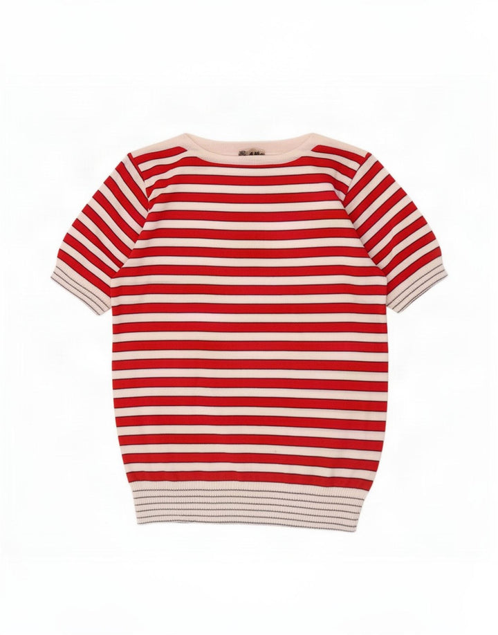Vintage Womens Boat Neck Jumper Sweater UK 12 Medium Red Striped