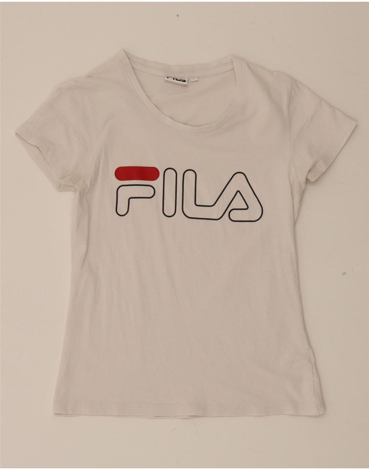 FILA Womens Graphic T-Shirt Top UK 10 Small White Vintage Fila and Second-Hand Fila from Messina Hembry 