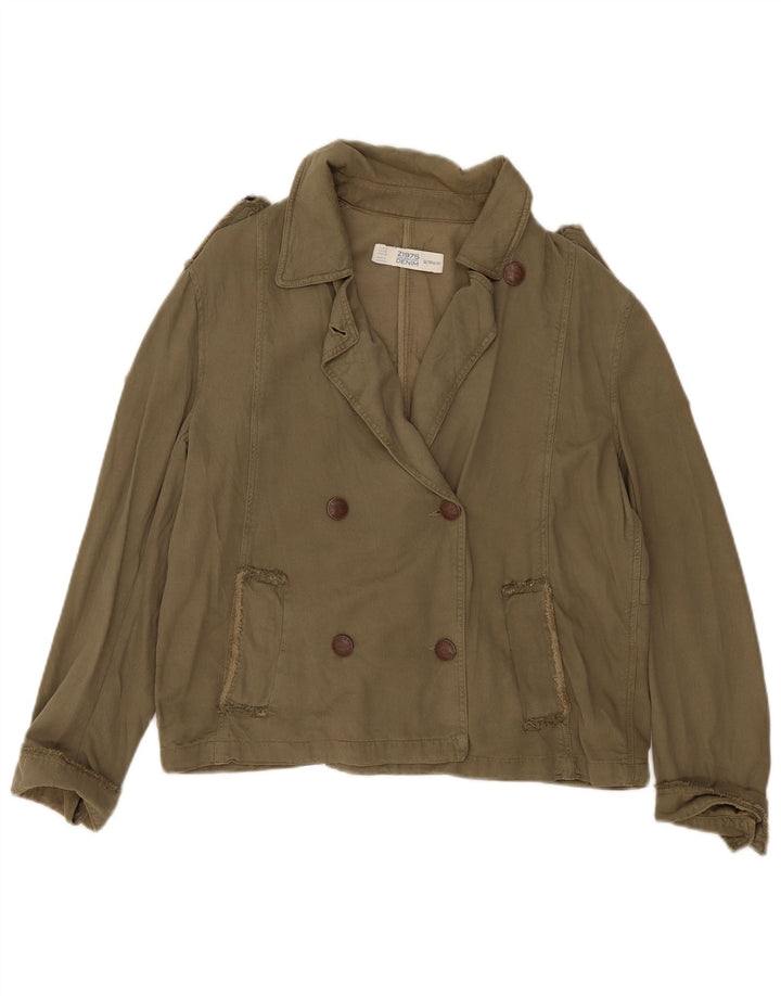 Zara Womens Oversized Military Jacket UK 14 Medium Khaki Lyocell