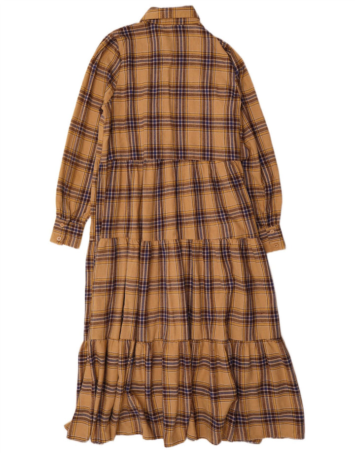 Coast Womens Long Sleeve Maxi Dress UK 10 Small Beige Check Polyester