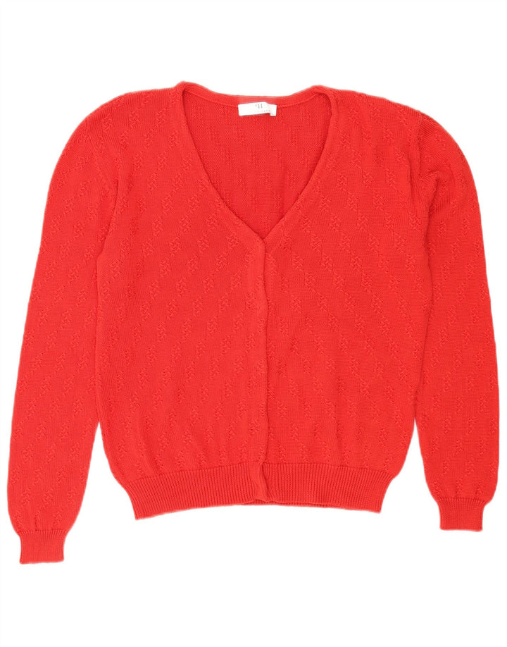 Peter Hahn Womens Cardigan Sweater UK 14 Medium Red Cotton