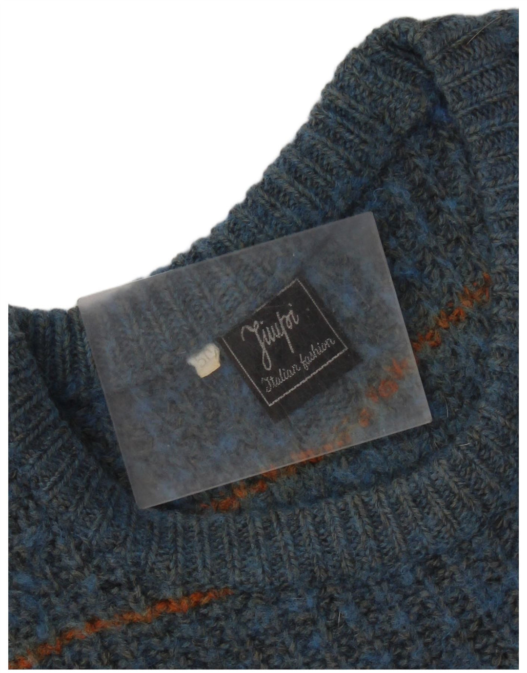 Vintage Mens Crew Neck Jumper Sweater IT 50 Medium Blue Striped