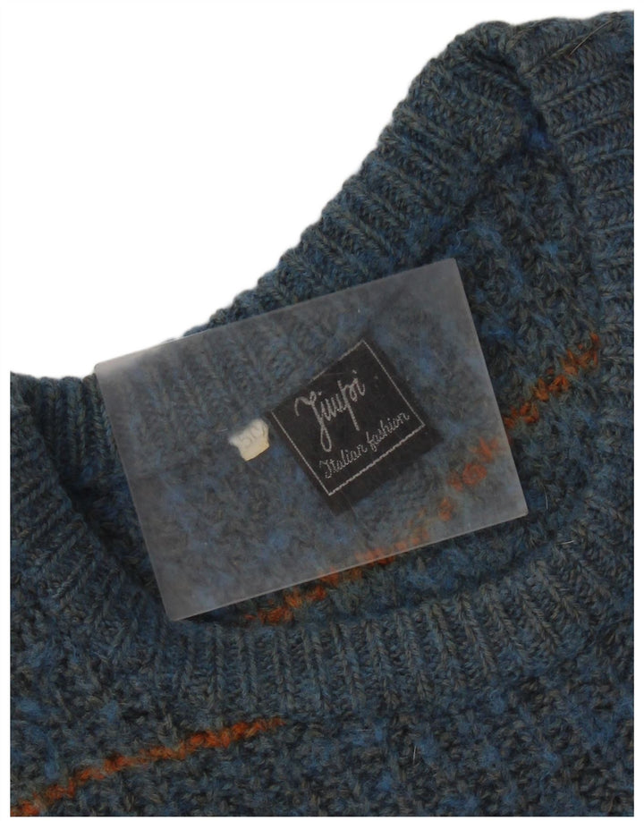 Vintage Mens Crew Neck Jumper Sweater IT 50 Medium Blue Striped