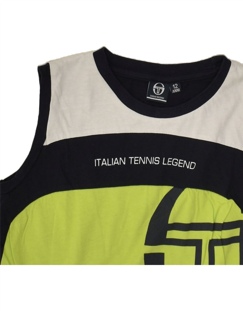 SERGIO TACCHINI Boys Graphic Vest Top 11-12 Years Navy Blue Colourblock | Vintage Sergio Tacchini | Thrift | Second-Hand Sergio Tacchini | Used Clothing | Messina Hembry 