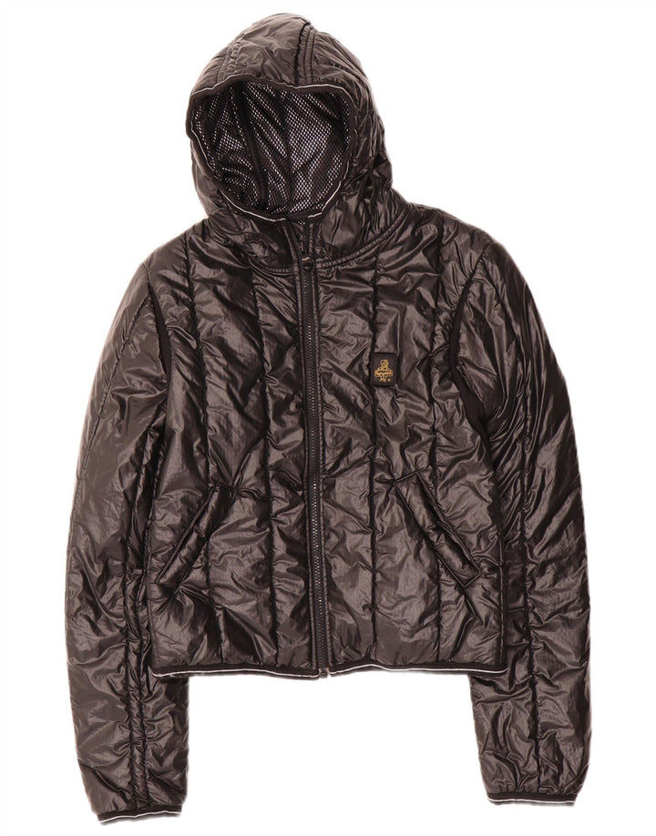 Refrigiwear Womens Hooded Crop Padded Jacket IT 42 Medium Black Nylon