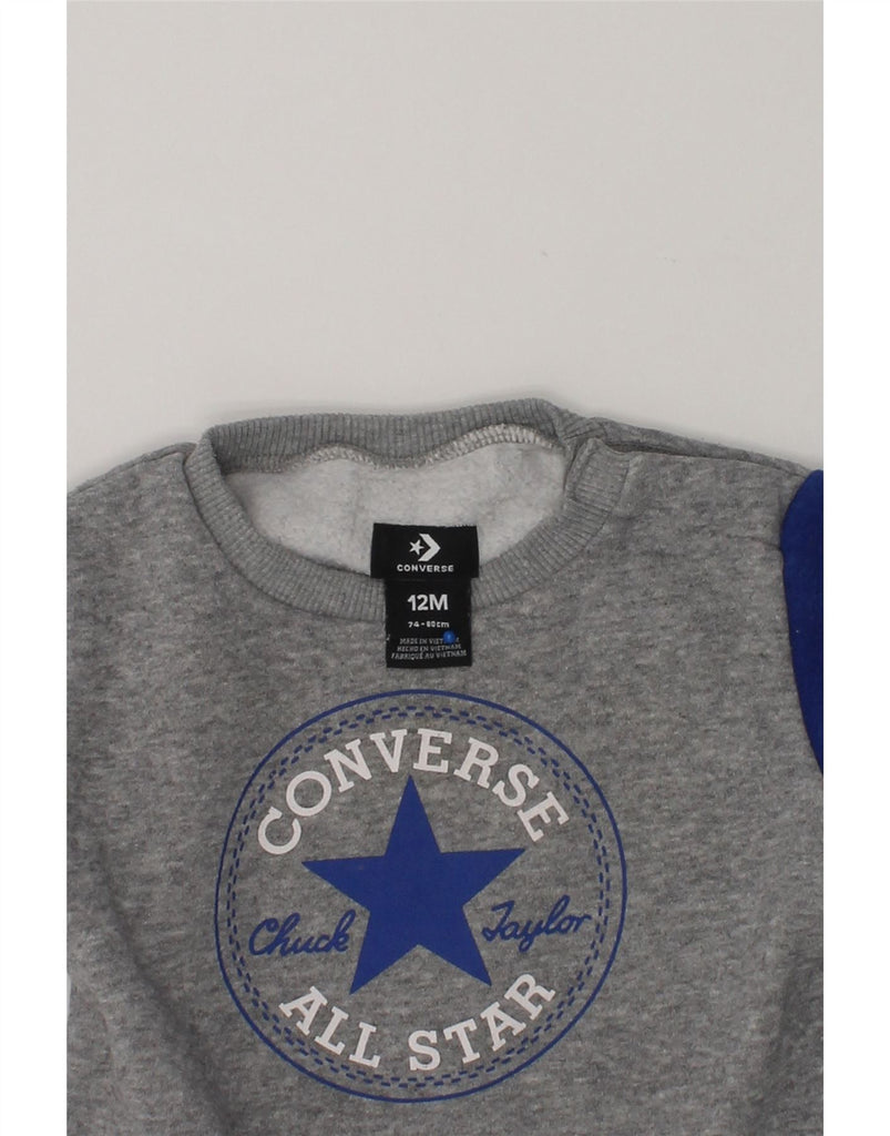 CONVERSE Baby Boys Graphic Sweatshirt Jumper 9-12 Months Grey Colourblock | Vintage Converse | Thrift | Second-Hand Converse | Used Clothing | Messina Hembry 