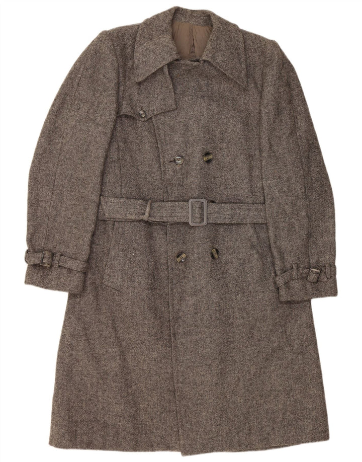 Vintage Womens Double Breasted Coat UK 14 Medium Grey Flecked Virgin Wool