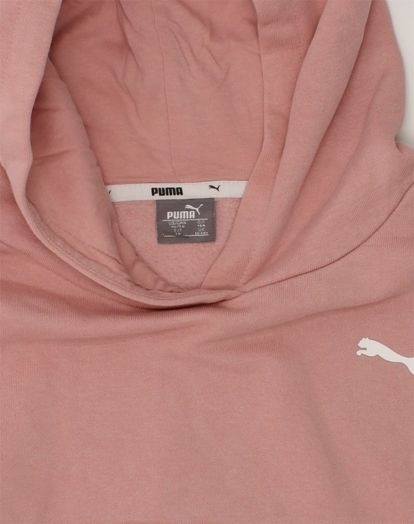 PUMA Girls Graphic Hoodie Jumper 13-14 Years Beige Geometric Cotton | Vintage Puma | Thrift | Second-Hand Puma | Used Clothing | Messina Hembry 