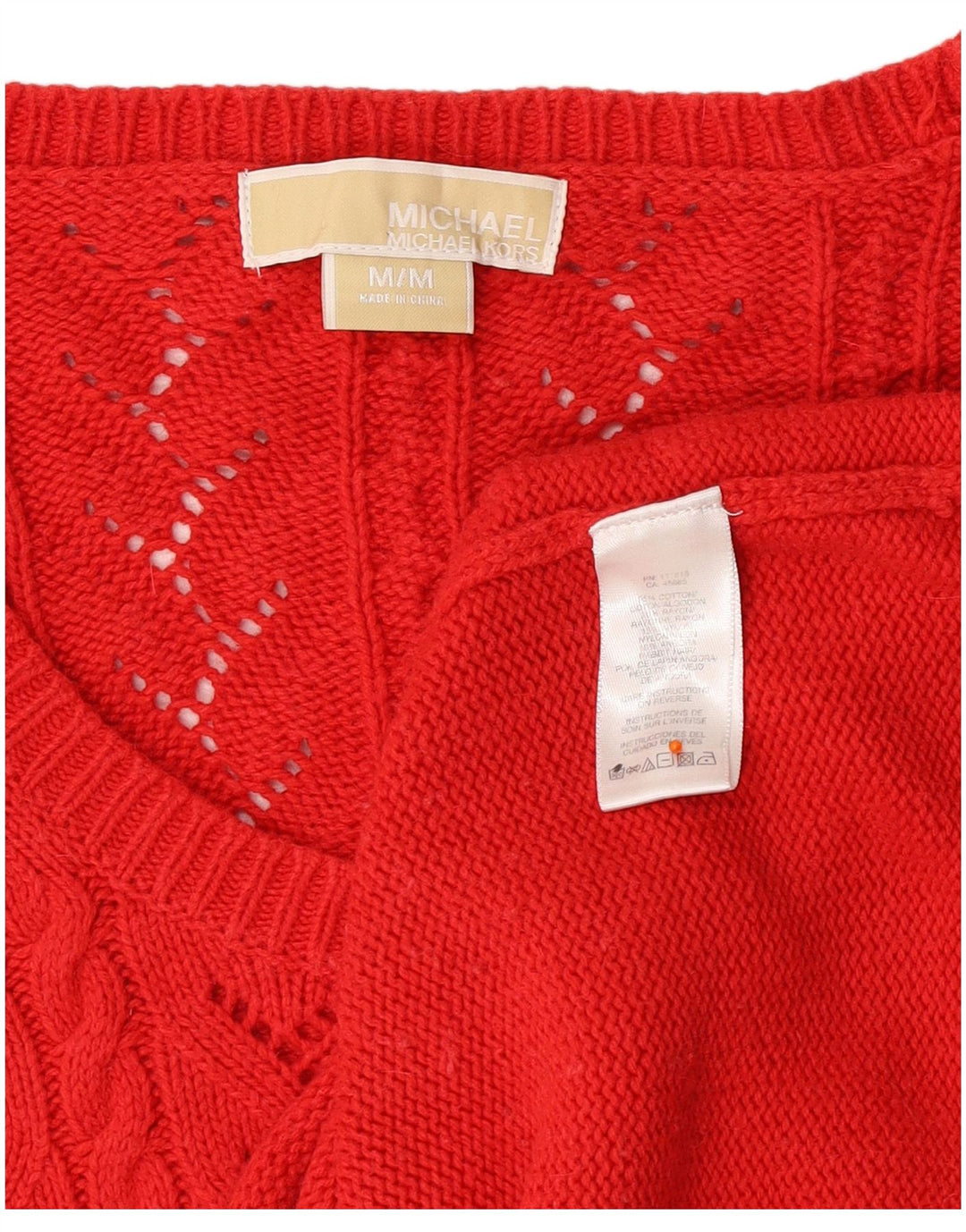 MICHAEL KORS Womens 3/4 Sleeve Boat Neck Jumper Sweater UK 12 Medium Red