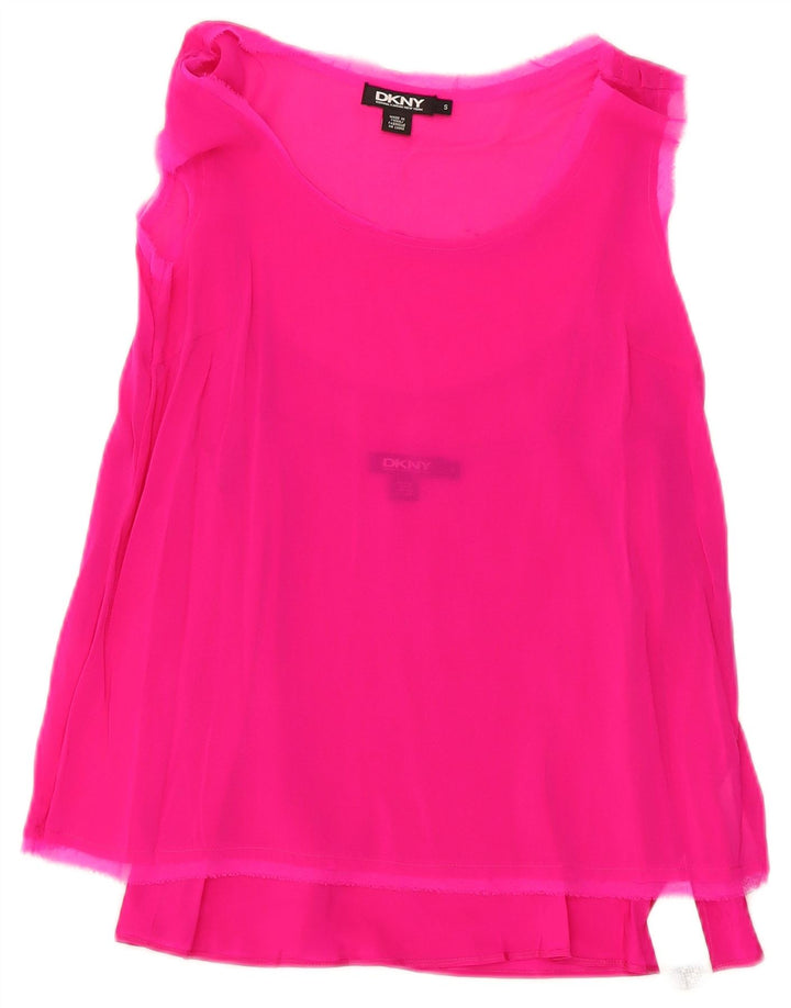 Dkny Womens Sleeveless Blouse Top UK 10 Small Pink Silk