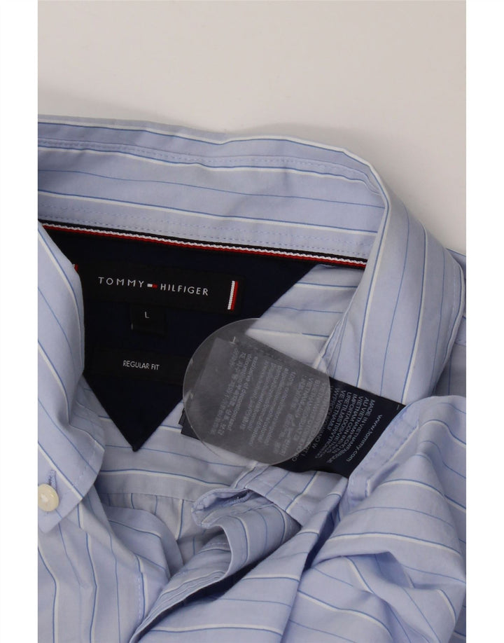 Tommy Hilfiger Mens Regular Fit Shirt Large Blue Pinstripe Cotton
