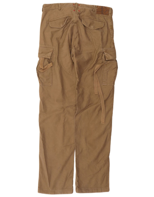 Vintage Mens Straight Cargo Trousers W34 L33 Brown Cotton