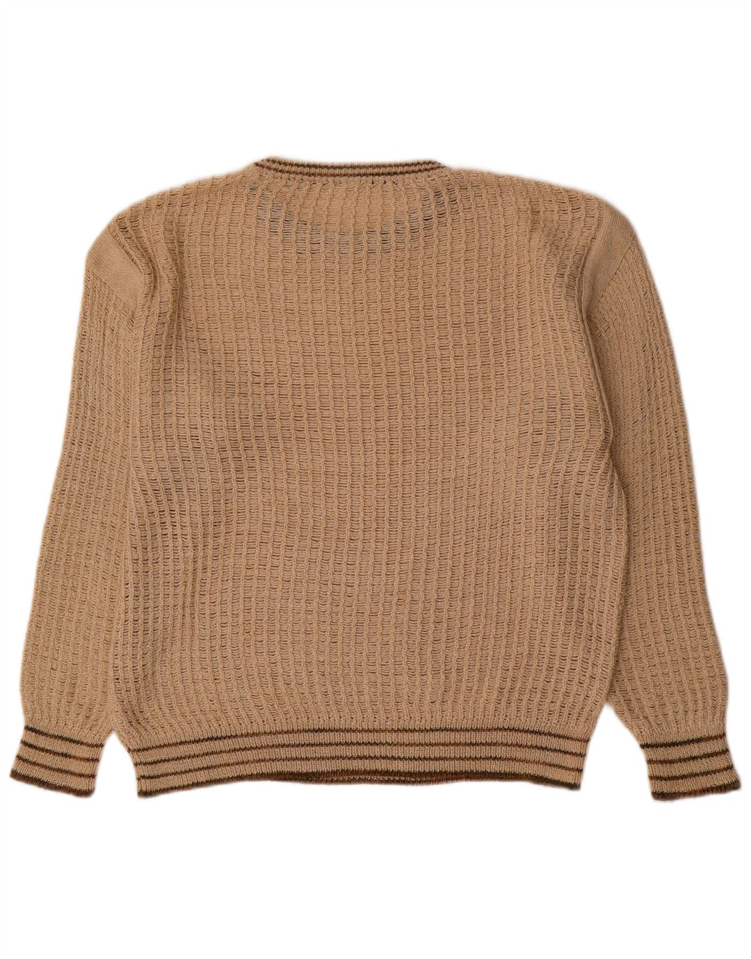 Vintage Mens Boat Neck Jumper Sweater Medium Beige Striped
