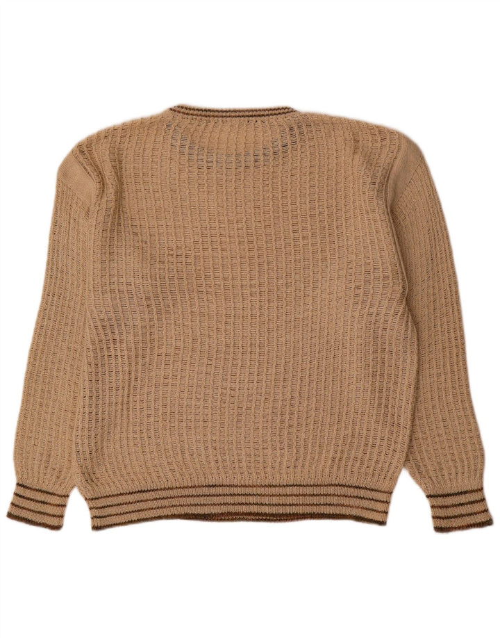 Vintage Mens Boat Neck Jumper Sweater Medium Beige Striped