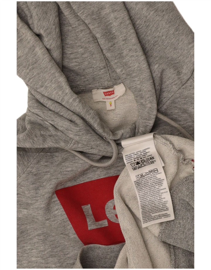 LEVI'S Womens Oversized Graphic Hoodie Jumper UK 10 Small Grey Flecked