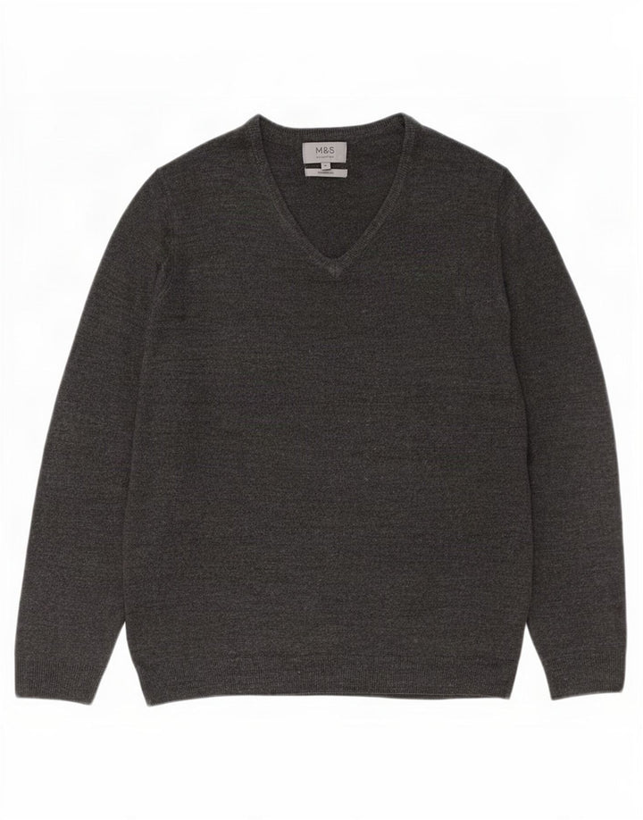 Marks & Spencer Mens V-Neck Jumper Sweater Large Grey Cashmere