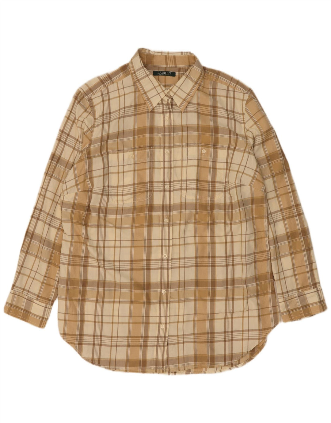 Ralph Lauren Mens Flannel Shirt Medium Beige Check Cotton