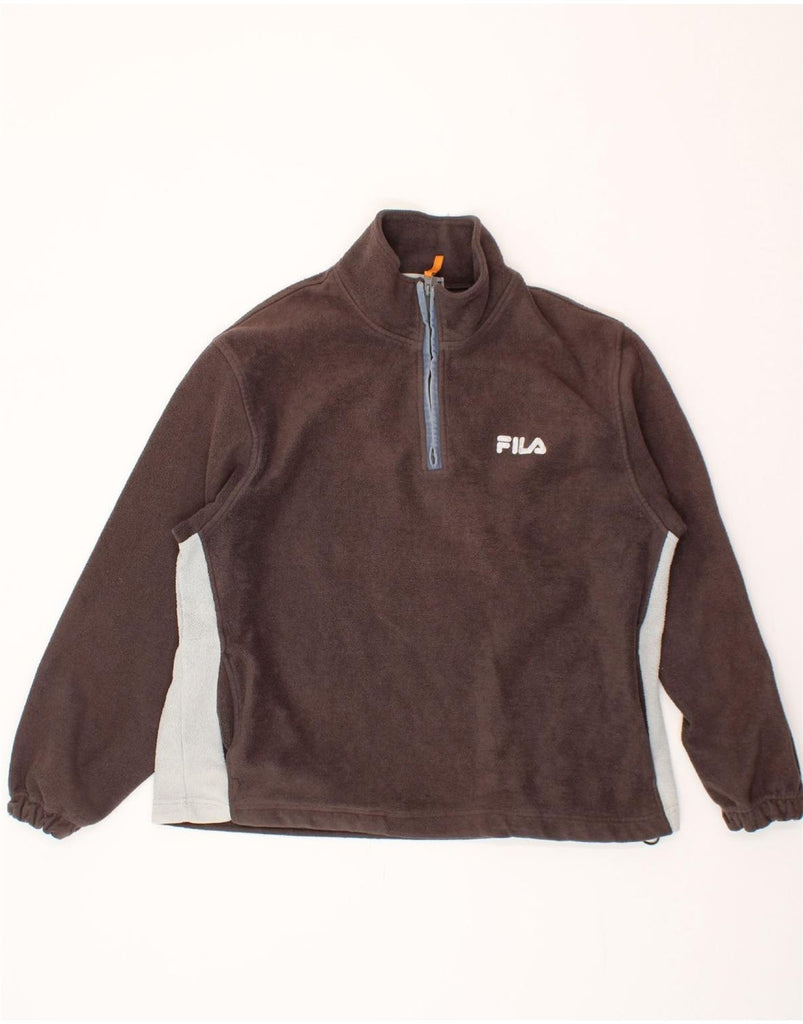 FILA Womens Oversized Zip Neck Fleece Jumper UK 16 Large Brown Colourblock Vintage Fila and Second-Hand Fila from Messina Hembry 