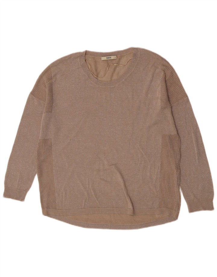Oasis Womens Oversized Boat Neck Jumper Sweater UK 14 Medium Beige Flecked