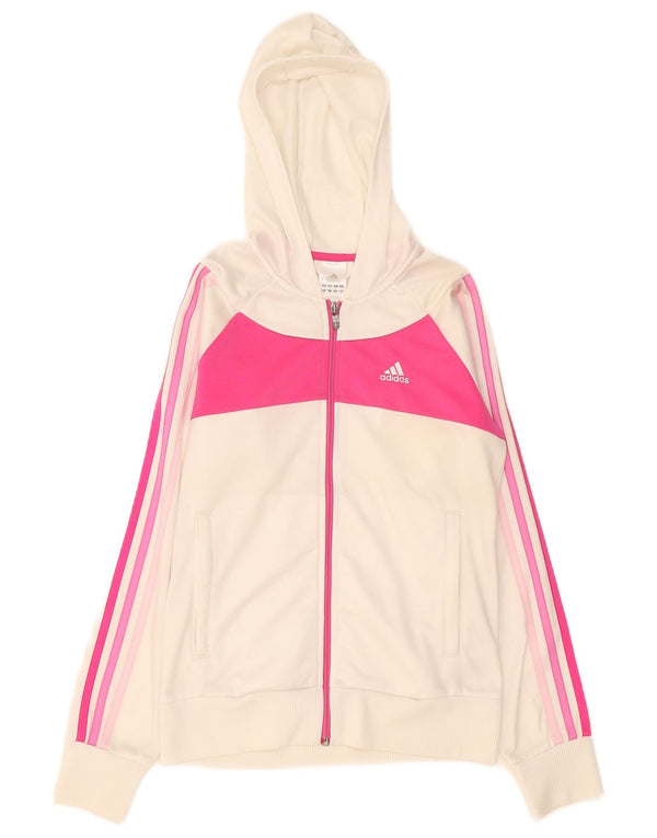 Adidas Girls Hooded Tracksuit Top Jacket 13-14 Years White Colourblock
