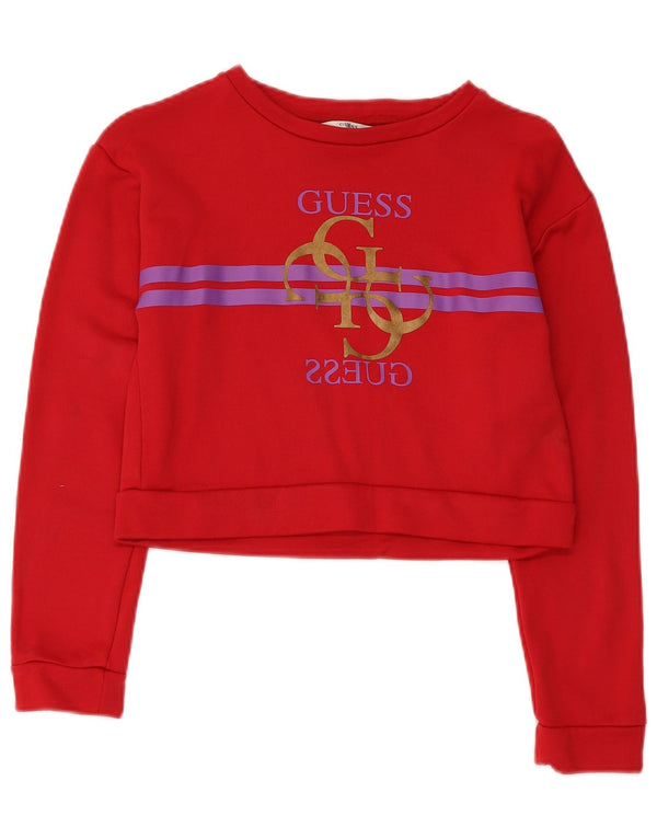 Guess Girls Crop Graphic Sweatshirt Jumper 11-12 Years Red Polyamide