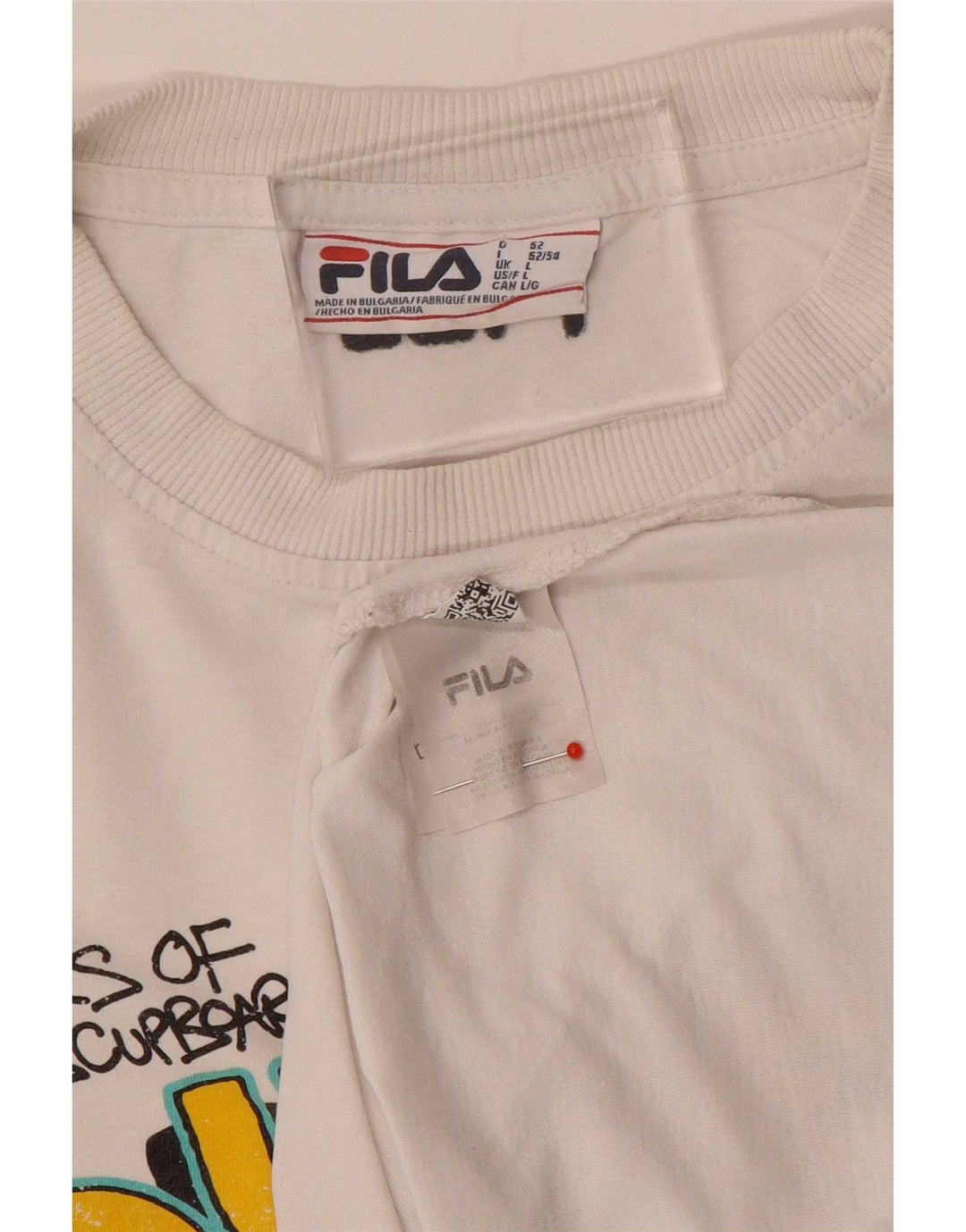 Fila Mens Duke Graphic T-Shirt Top Large White Cotton