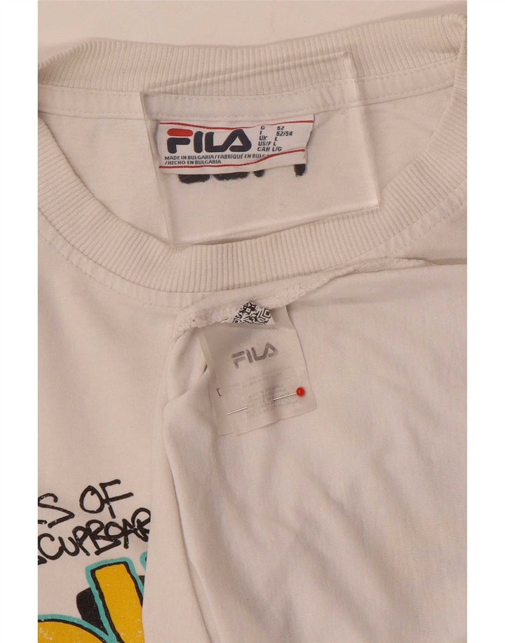 Fila Mens Duke Graphic T-Shirt Top Large White Cotton