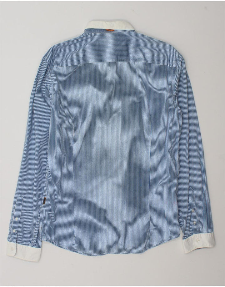 Hugo Boss Mens Slim Fit Shirt Large Blue Striped Cotton