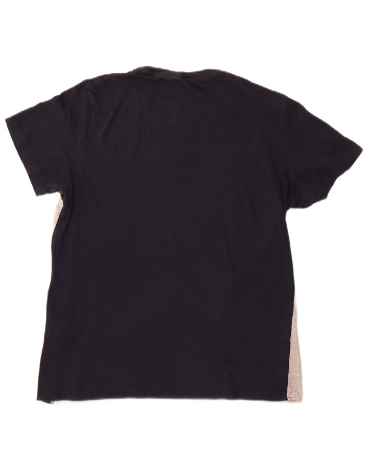 JACK & JONES Mens T-Shirt Top Medium Navy Blue Colourblock Cotton