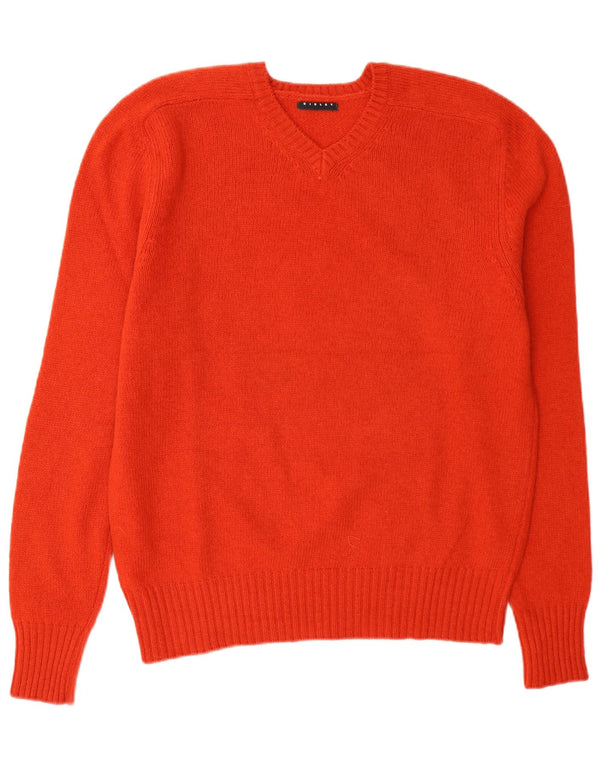 Sisley Womens Regular Fit V-Neck Jumper Sweater UK 14 Large Red Classic