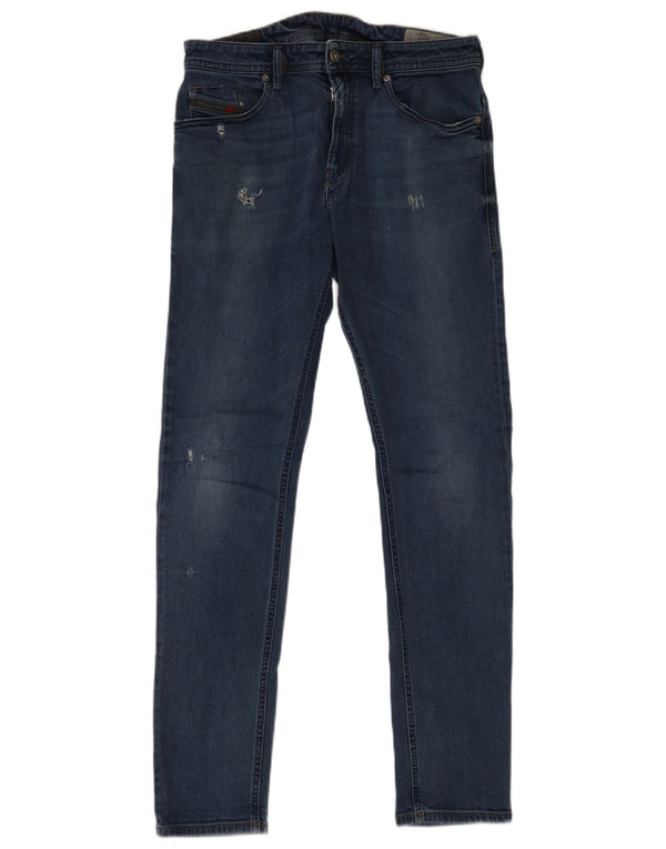 Diesel Mens Thommer Distressed Slim Skinny Jeans W33 L34 Navy Blue Cotton