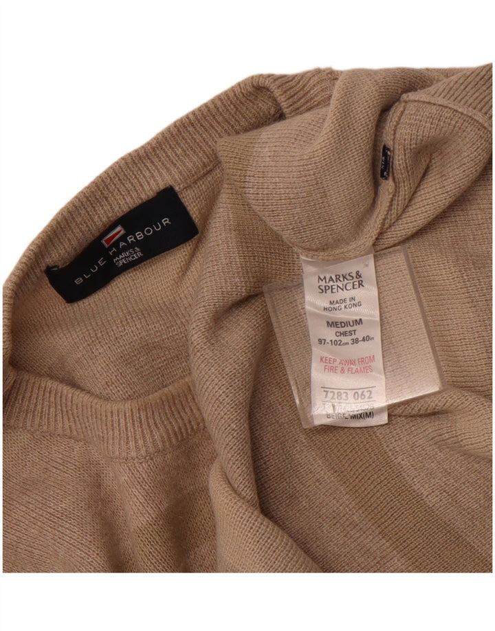 Marks & Spencer Mens Crew Neck Jumper Sweater Medium Beige Cotton