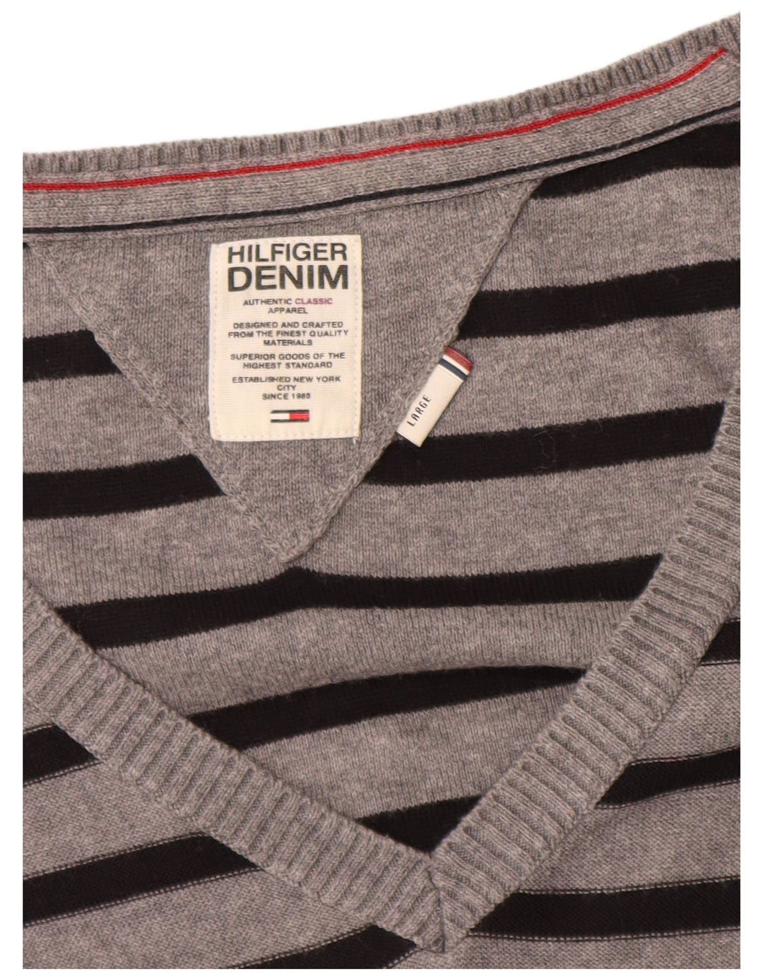 TOMMY HILFIGER Womens 3/4 Sleeve Jumper Dress UK 14 Large Grey Striped