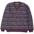 Il Granchio Mens V-Neck Jumper Sweater Medium Multicoloured Striped Cotton