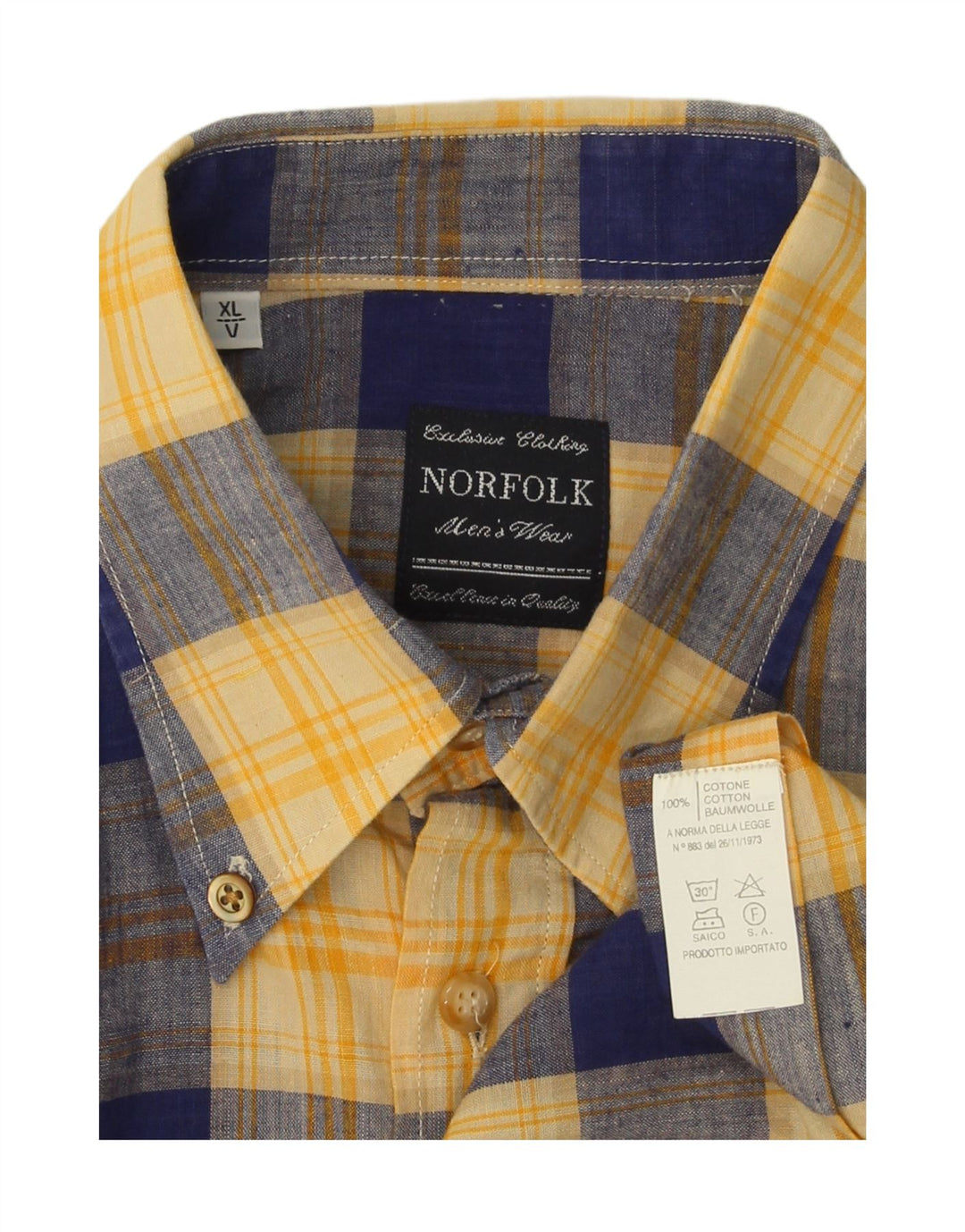 NORFOLK Mens Short Sleeve Shirt XL Yellow Check Cotton Vintage Norfolk and Second-Hand Norfolk from Messina Hembry 