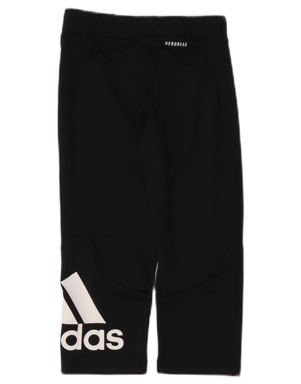 ADIDAS Girls Aeroready Graphic Leggings 9-10 Years  Black Polyester