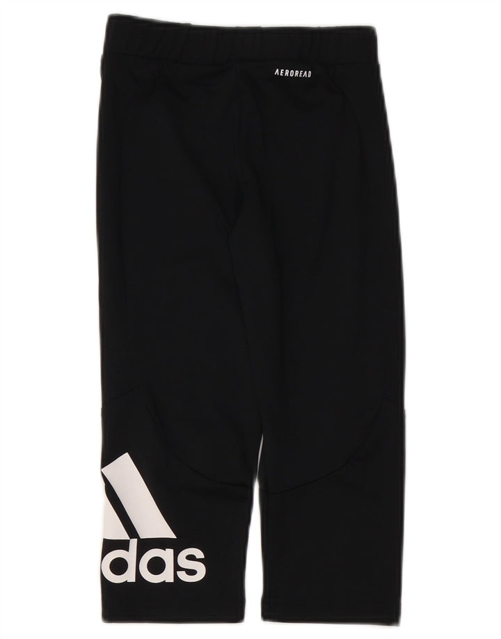 ADIDAS Girls Aeroready Graphic Leggings 9-10 Years  Black Polyester