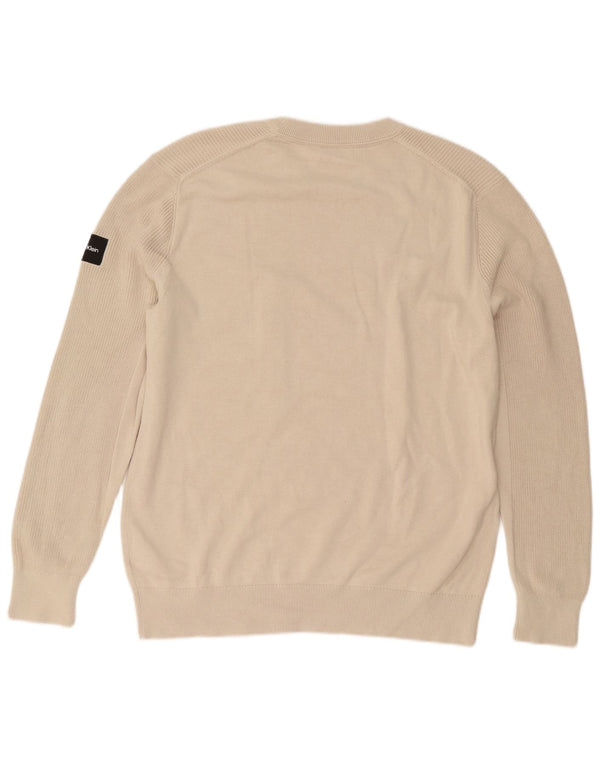 Calvin Klein Mens Crew Neck Jumper Sweater XL Beige Cotton