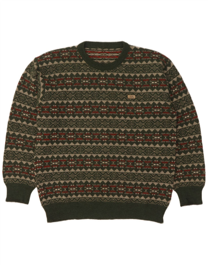 Silvy Mens Crew Neck Jumper Sweater IT 52 Large Green Fair Isle