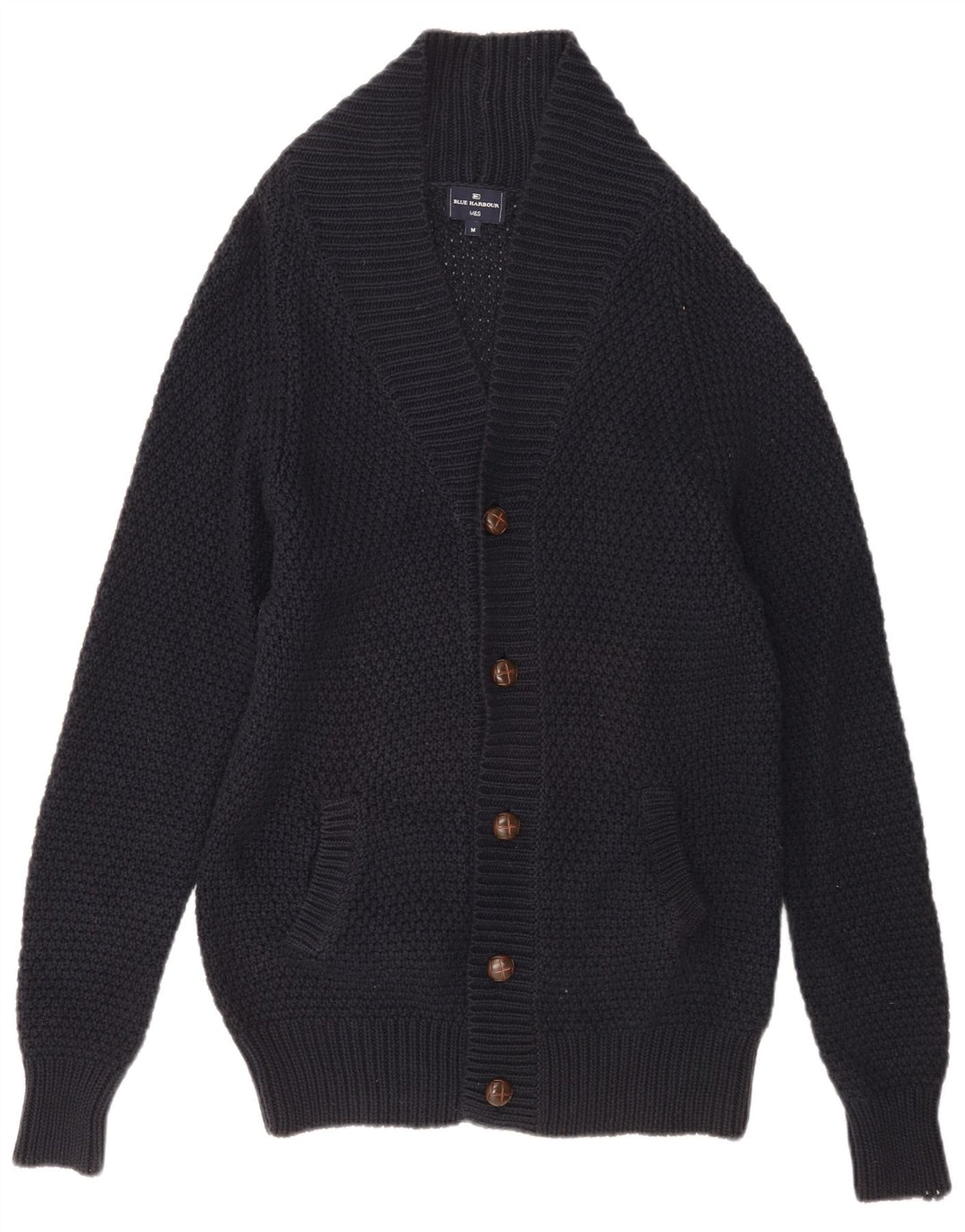 MARKS & SPENCER Mens Cardigan Sweater Medium Navy Blue Cotton
