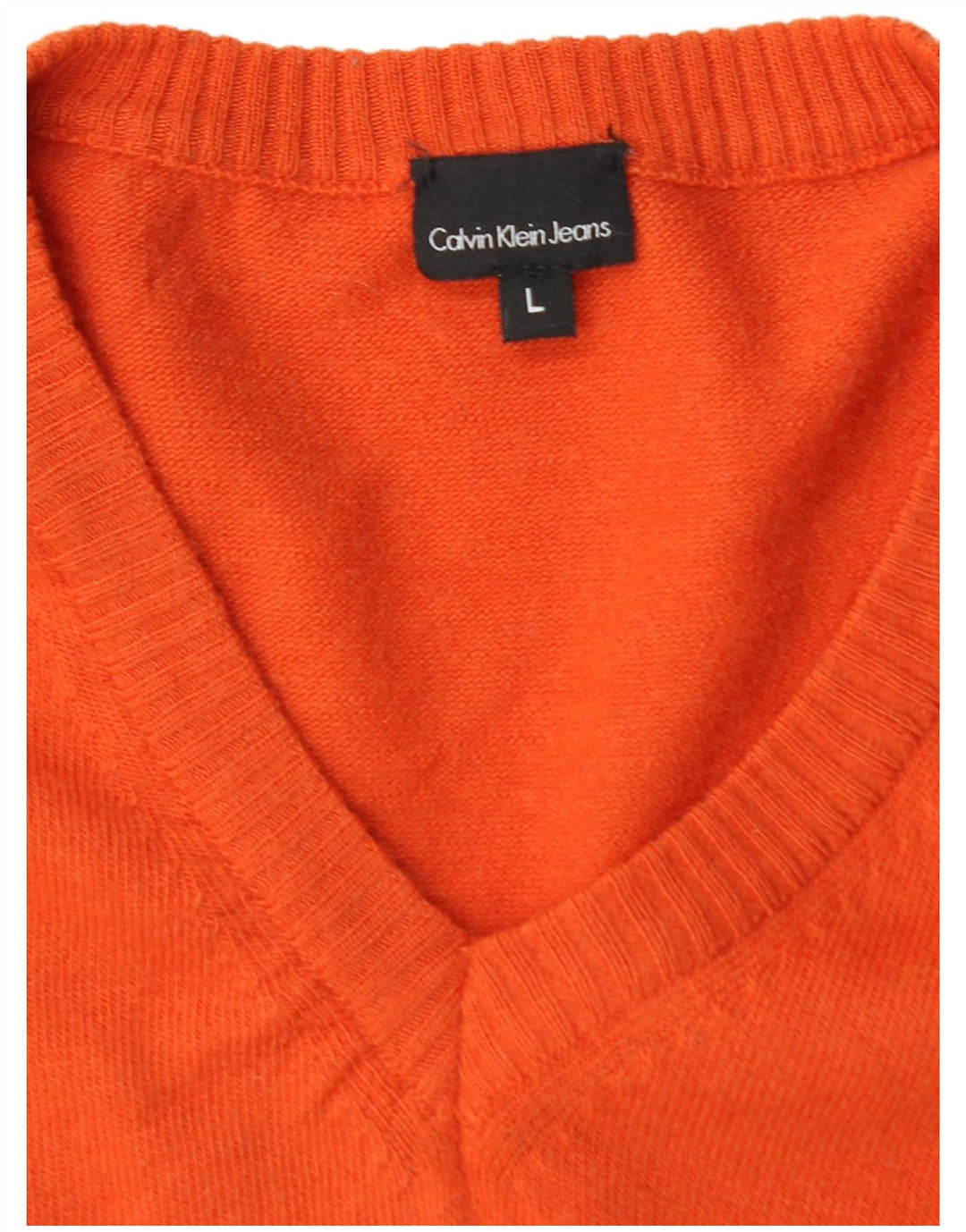 CALVIN KLEIN JEANS Womens V-Neck Jumper Sweater UK 14 Large Orange Wool